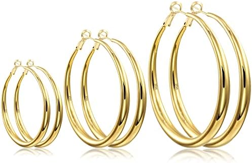 אקסגוקס זהב עגילי חישוק גדולים לנשים עגילי חישוק כסף סטרלינג 925 היפואלרגניים קל משקל 14 קראט מצופה זהב גדול