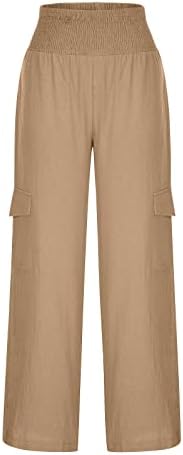 רחב רגל פשתן מכנסיים לנשים 2023 סיבתי מטען מכנסי טרנינג גבוהה אלסטי מותניים רופף אצן קיץ קומפי פשתן