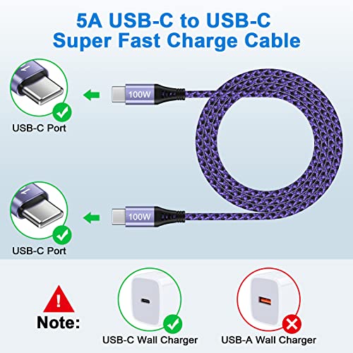 כבל U USB מסוג סמסונג C כבל 6ft עבור OnePlus 11R/11/10 Pro/Nord N300, 1-Pack 100W 5A USB C ל- USB C כבל טעינה