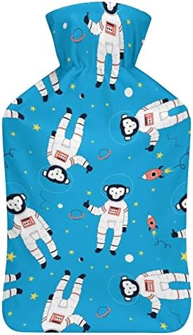דפוס קוף אסטרונאוט בקבוק מים חמים עם כיסוי רך 1L תיק חם קלאסי גדול יותר לרגלי יד צוואר