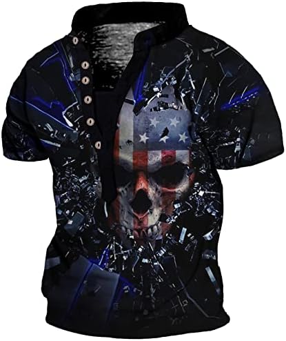 חולצה חבילות גברים של אמריקאי 4 של יולי עצמאי יום 3 הדפסת ד הנלי חולצה כפתור קצר שרוול חולצות כהה