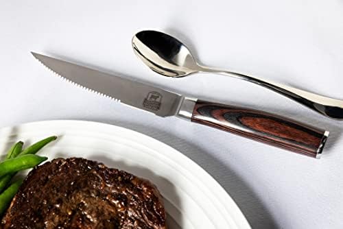 מוסמך אנגוס בשר בקר פאקה עץ סטייק סכינים: סט של 4 גבוהה פחמן נירוסטה סטייק סכין סט עם חד משונן להבי פרימיום