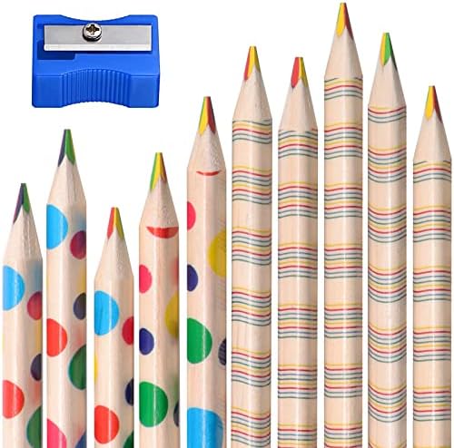 קשת עפרונות עם מחדדי עיפרון, 10 יחידות עץ עפרונות צבעוניים לילדים,4 ב 1 צבע עיפרון סט עבור ציור, צביעה,