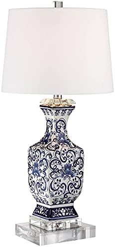 בארנס ואייבי איריס מסורתית אסיה שולחן מנורת עם ברור כיכר משכים 29.5 גבוה כחול לבן פרחוני פורצלן