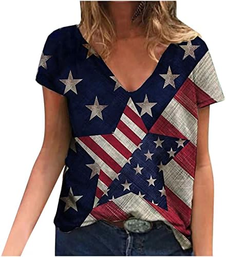 חולצה בנות שרוול קצר צווארון אמריקאי דגל גרפי טרקלין רופף מתאים חולצת טי חולצה גדולה לנשים