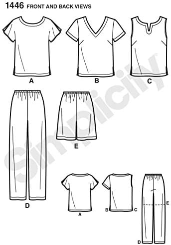 פשטות 1446 ו קל לתפור חולצת נשים, מכנסיים ומכנסיים קצרים ערכת דפוס תפירה, קוד 1446, מידות 18 ואט-24