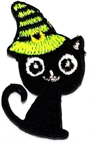 טלאי נדיר מיני שחור שחור ברזל על תפור על מדבקות טלאים מכשפה חתול סרט מצויר סרטים רקומים אפליקציה DIY