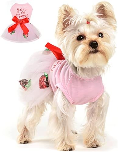 שמלת כלבים לכלבים קטנים ילדה מחמד חיות מחמד כלב כלבלב טוטו נסיכה פאייטים תות בגדי טול אביב קיץ,