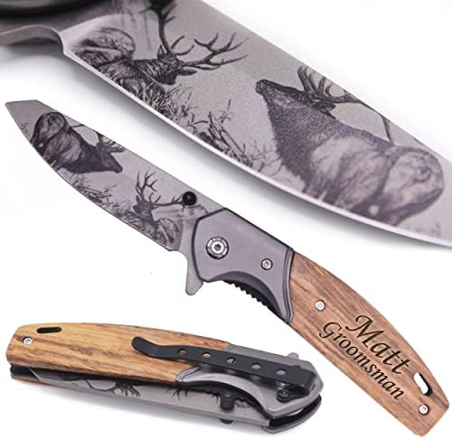 סכין כיס מתקפלת בהתאמה אישית עם להב איילים - מתנת דיג ציד בהתאמה אישית לאבא, גברים, לו, בעל - מותאם