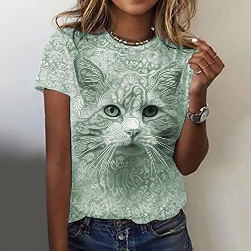 צמרות נשים חולצות שרוול קצרות חולצות טירטס צוואר צוואר חתול גרפיקה קאוואי קיץ סתיו סתיו 2023 בגדים רגילים בכושר
