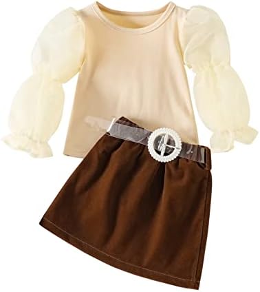 יילוד ילדה תלבושות ילדים תינוקת פעוטות בנות אביב סתיו ארוך בועת שרוול חצאיות חגורת סט תלבושות עבור בנות