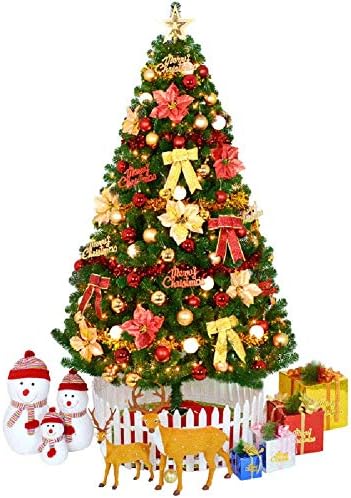 טופיל 6.8ft חצאית עץ חג המולד סיבים אופטיים מלאכותיים, פרימיום מואר מחט אורן מחט חג המולד עם אורות