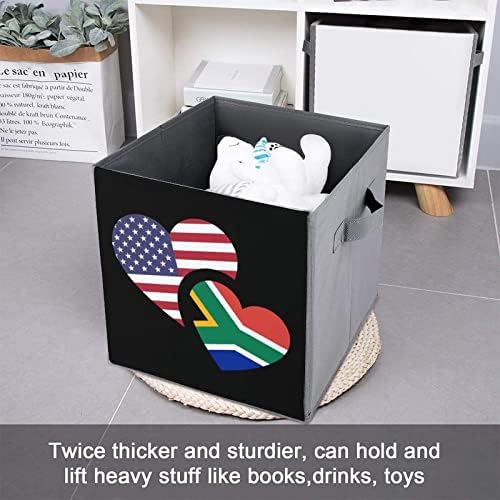 South_AFRICA ארהב דגל עור PU עור אחסון מתקפל פחי בד קוביית קובייה סל עם ידיות עם ידיות