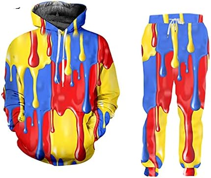 Yjqwddd 3d-dye-dye חליפת בגדי ספורט קפוצ'ון הדפסת צבע וחליפת מכנסיים לגברים ונשים