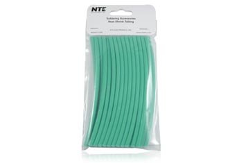 NTE Electronics 47-20406-G צינורות כיווץ חום, קיר דק, יחס כווץ 2: 1, קוטר 3/16 , אורך 6, ירוק
