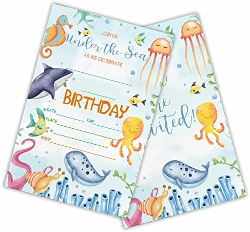 Awsice תחת הזמנות ליום ההולדת של הים, כרטיסי הזמנה למילוי דו צדדי למסיבת יום הולדת ， בנים, בנות, ילדים,