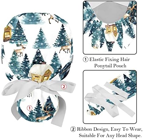 כובע עבודה עם כפתורים לנשים, חג המולד מצויר ביד סנטה קלאוס קישוטי חג המולד כותנה כותנה רצועת הזיעה
