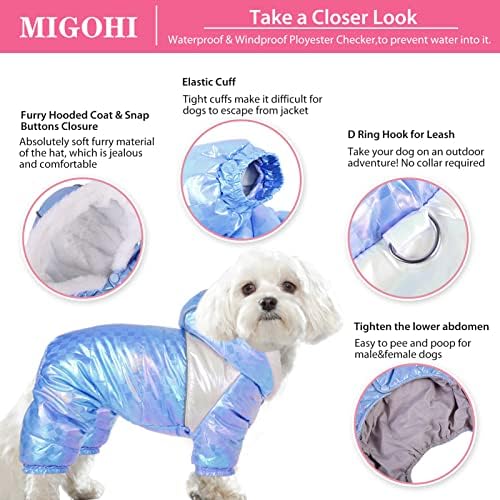 מעיל כלבים קטן של מיגוהי, גור אטום למים מעיל אפוד מרופד עם ברדס למזג אוויר קר, מעילי כלבים חורפי של כלב שלג