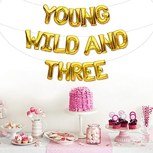 Partyforever Young Wild ושלושה באנר בלונים זהב נושא קישוטי מסיבות יום הולדת 3