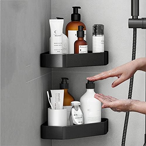 FVRTFT מדף אמבטיה מדף מקלחת שחורה מדפי מקלחת פינתיים ללא קידוח דבק עצמי קיר רכוב חלל אלומיניום לשירותים