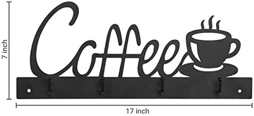 שחור מתכת קפה ספל מתלה קיר רכוב מחזיק עם 4 ווי קפה מילת סימן וכוס מגזרת עיצוב