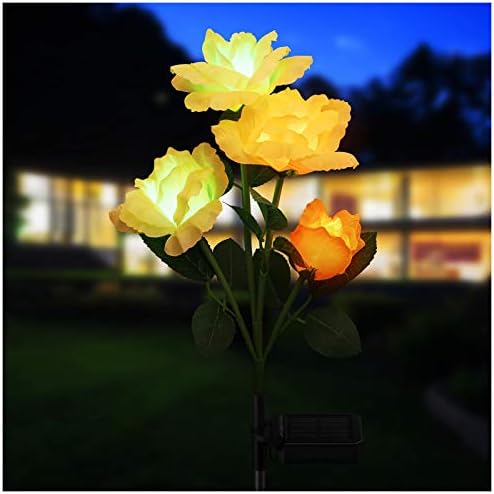 אורות סולאריים דקורטיביים חיצוניים, אורות גינה סולאריים Rechoo עם 4 פרחי ורדים, מוטי-צבע משתנים LED אורות
