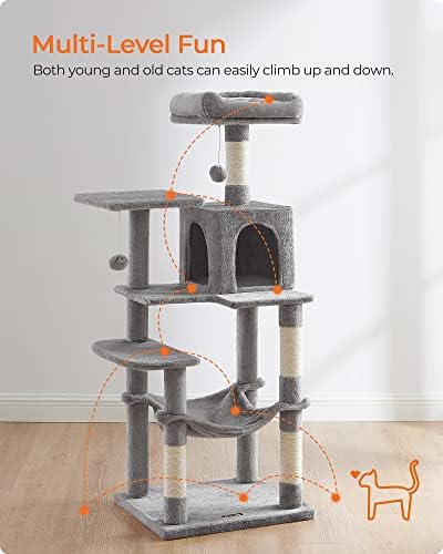 בית עץ החתול של פנדריאה גחמותצרור עץ חתול בגודל 56.3 אינץ', מגדל חתולים לגורים, דירת חתולים עם עמודי גירוד,