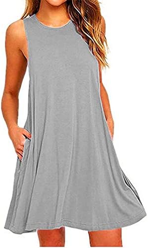 נשים שמלות 2023 בוהו פרחוני הדפסת קיץ טנק שמלת צווארון עגול שרוולים מיני שמלות עם כיס זורם חוף שמלות קיץ