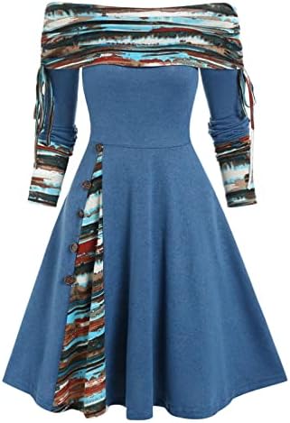 שמלות סתיו של נוקמופו לנשים 2022 צוואר להמרה התלקחות פסים פסים שמלת קו שמלת שרוול ארוך לנשים