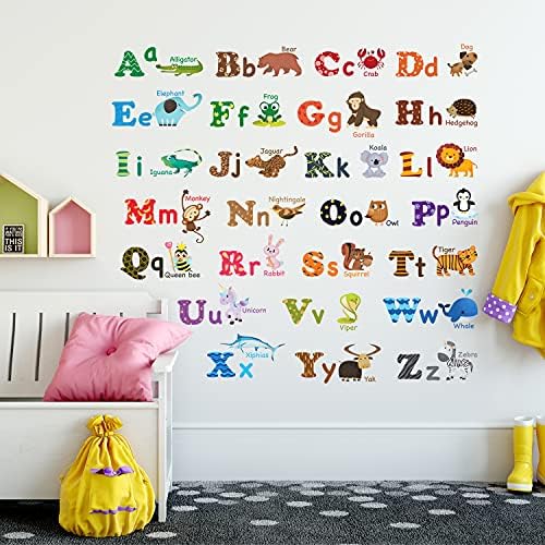 Decowall dat-1308l Alphabet ABC ובעלי חיים מדבקות קיר לילדים מדבקות קיר מקלפים ומדבקות קיר נשלפות למקל לילדים לילדים