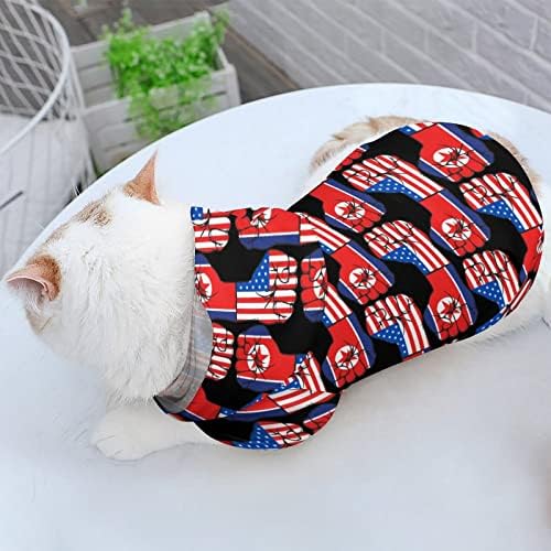 ארהב אמריקה מול צפון קוריאה קוריאה דגל חיות מחמד קפוצ'ון סווטשירט עם ברדס חורף עם כובע לחתול כלבים תלבושת