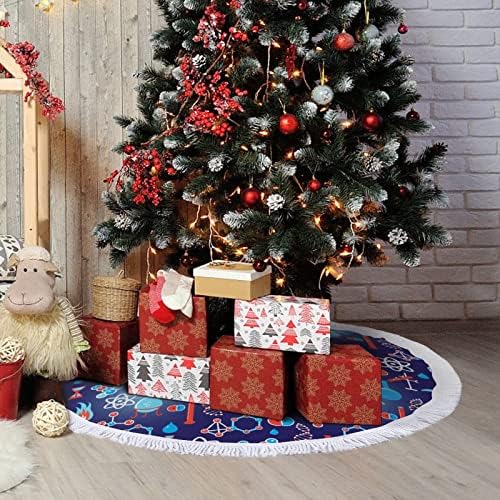 חצאית עץ חג המולד של חג המולד הדפס כימי יפהפה עם ציצים למסיבת חג מולד שמח תחת עץ חג המולד