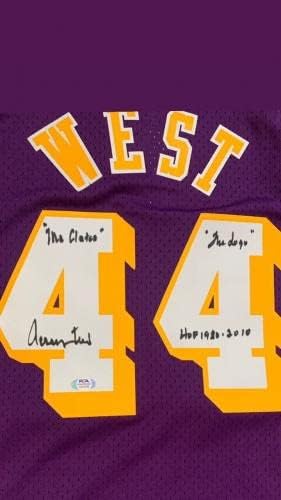 ג'רי ווסט חתימה לייקרס חתמה על מיטשל נס ג'רזי חוף לוגו PSA סגול - חתימה על גופיות NBA
