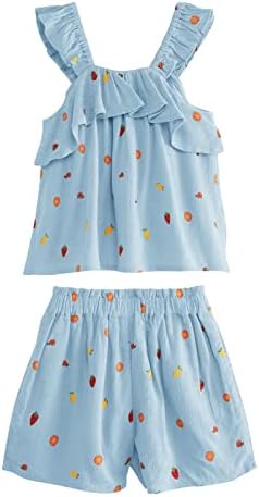 מפולוס בנות חמוד 2 חתיכה תלבושות קיץ פירות הדפסת סטי רצועת לפרוע שרוולים למעלה מכנסיים ילדים חליפות 3-14