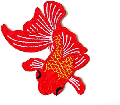 דגי זהב אדומים עדינים מצוירים חמודים מצוירים רקומים אפליקציה תפור ברזל על טלא