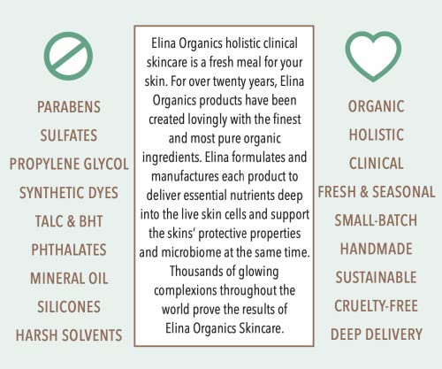 Elina Organics Cleopatra Cream, קרם לחות, 2oz, אנטי אייג'ינג, הפחתת קמטי צוואר, הרמת עור, זהב קולואידי, חומצה