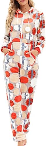 פיג 'מה לנשים עם ברדס רומפר סרבל הדפסת חג המולד בנות חמודות פלנל קפוצ' ונים הלבשת הלבשת בית חליפת משחק