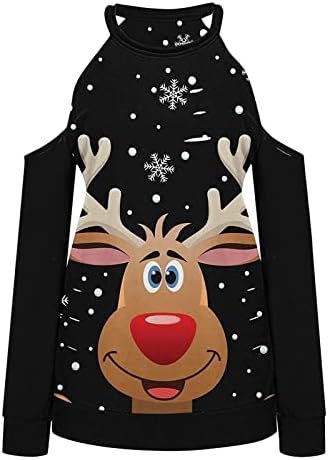 נשים סטרפלס בסוודרים חג המולד סוודר מזדמן איל מודפס חולצה חולצות מחוץ כתף חג המולד סווטשירט
