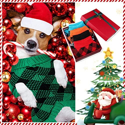 6 חתיכות סוודר כלבים משובץ סוודר כלבי חג המולד סוודר כלבים משובץ סוודר כלבים לחופשה בגדים סרוגים לחיות