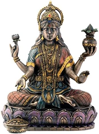 אלת הינדית ברונזה לקשמי על פסל התצוגה ההינדואיזם של לוטוס