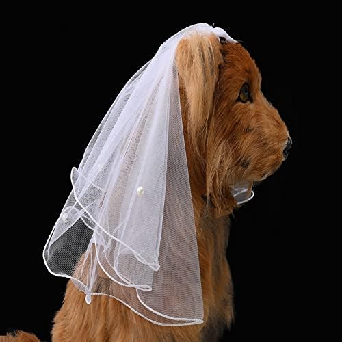 מעטה חתונה לחיית מחמד Ptsygantl, אביזרי שיער לכלבים עם קליפ מעטה קשת בעבודת יד, שמלת רעלה לחתונה לחתול חיות מחמד