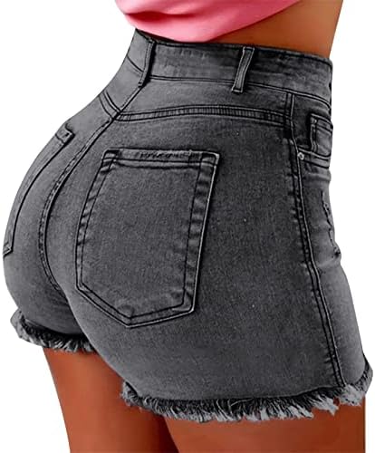 נשים מכנסיים עם כיסים גבירותיי קיץ מוצק ג 'ינס מכנסיים קצרים מצויץ חור עלייה גבוהה ג' ינס חם בתוספת
