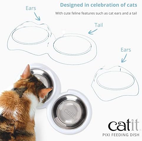 צלחת האכלה של קטיט פיקסי, קערת חתול מזון ומים ללא לחץ שפם