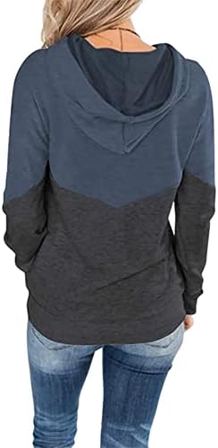 VSSSJAVUN קפוצ'ונים בלוק צבעים מזדמנים של נשים חולצות שרוול רופף ארוך סווטשירטס סווטשירטס