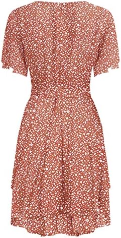 שמלת שמש בהוואי של פרגיר, אופנה לנשים בצבע אחיד מזדמן שרוול קצר שרוול v-צווארון שמלת פרע רופף רופף