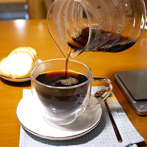 ספלי קפה זכוכית כפולה בקיר, כוסות אספרסו, כוסות שתייה לקפה ותה, ספלי זכוכית מבודדים עם ידית