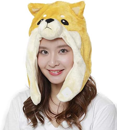 Sazac Shiba inu Dog Fluffy Beanie Cap רך ראש חורף ללבוש צהוב