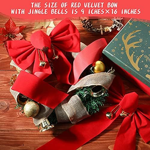 קשתות אדומות לחג המולד קטיפה עם פעמוני ג 'ינגל זהב 9 על 16 אינצ' ה זר חג המולד גדול עניבות פרפר חג המולד