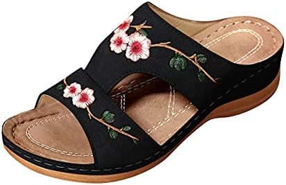 פלטפורמת סנדלי קיץ גבירותיי אופנה טריז העקב רקמת פרח סנדלי נעלי נשים