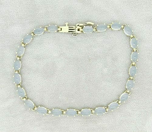 צמיד זהב לבן 14 קראט סגלגל כחול-אפור טבעי אמיתי